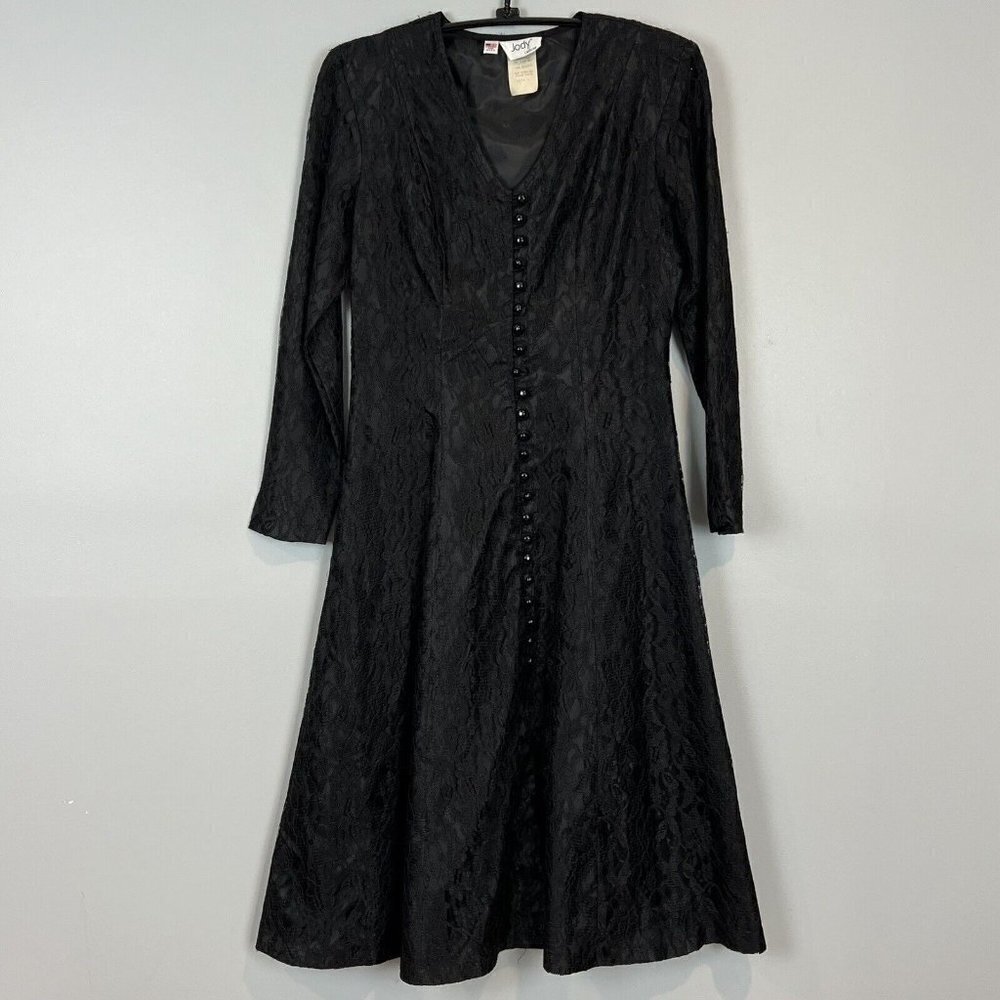 Gothic Chic Black Lace Long‎ Sleeve Dress Size 5 Vintage 80s/90s Lace Up